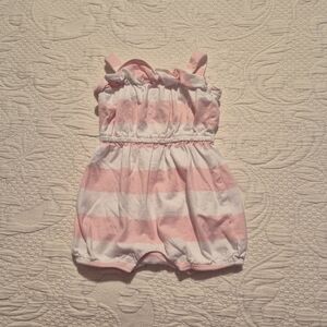 Janie and Jack girls size 0-3 months pink and white striped romper VGUC